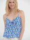 Funky Buddha Women's Summer Crop Top with Straps Floral Royal Blue