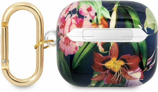 Guess Flower Print Θήκη Σιλικόνης με Γάντζο σε Μπλε χρώμα για Apple AirPods 3