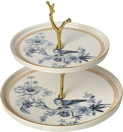 Espiel Silk Κεραμική Εταζέρα 2 Ορόφων Μπλε Ø26xY25cm
