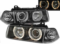 Depo Μπροστινά Φανάρια Angel Eyes για BMW E36 Sedan / Compact / Touring Μαύρα H7 1990-1999 2τμχ