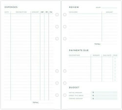 Filofax Personal Replacement Pages Expense Tracker