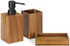 Navaris Wooden Bathroom Accessory Set Brown 3pcs