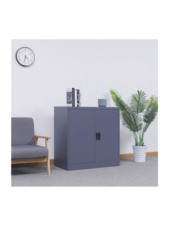 Double-Leaf Steelen Metallic Galvanized Cabinet with Locking Capability with 2 Shelves Grey 70x40x91 cm
