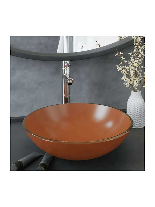vidaXL Countertop Sink Glass with Faucet 42x42x...