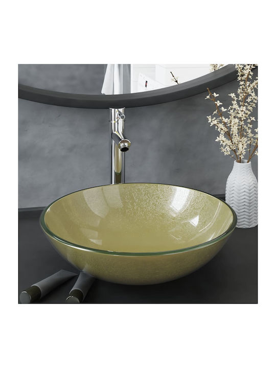 vidaXL Countertop Sink Glass 42x42x14cm Gold