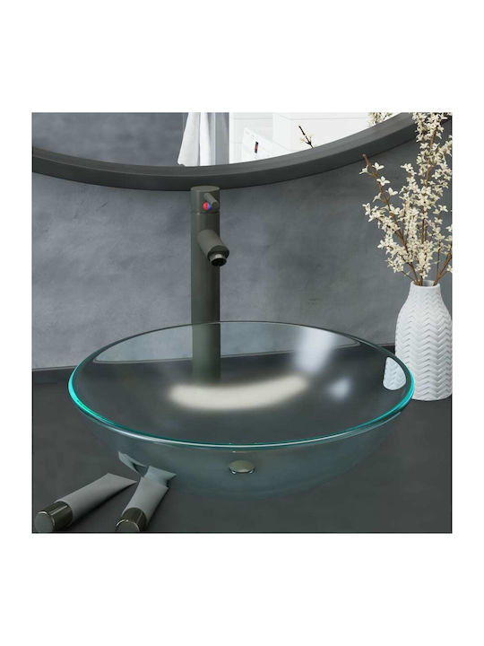 vidaXL Countertop Sink Glass with Faucet 42x42x...