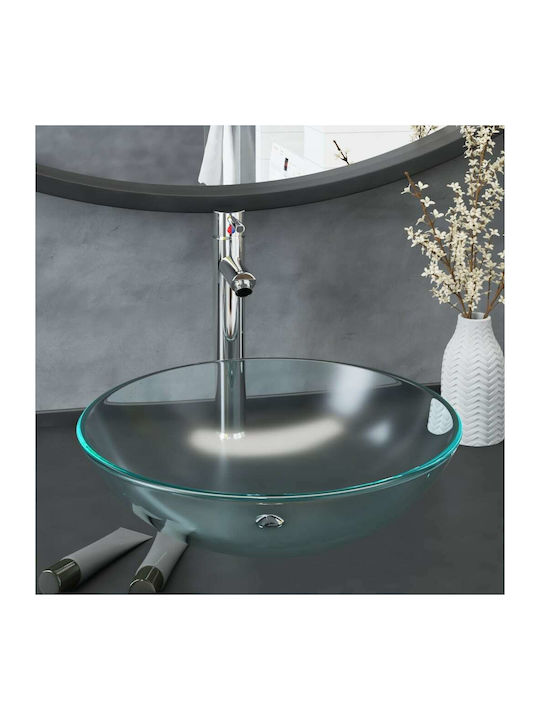 vidaXL Countertop Sink Glass with Faucet 42x42x...