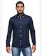 0395 Long-sleeved Cotton Shirt Navy Blue
