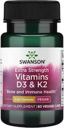 Swanson Extra Strength Vitamins D3 & K2 Vitamin for Immune System Boost 60 veg. caps