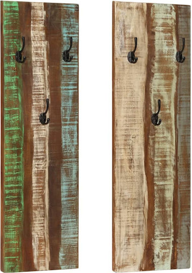 vidaXL Wooden Vintage Wall Hanger with 3 Slots Colorful 36x3x110cm 2pcs