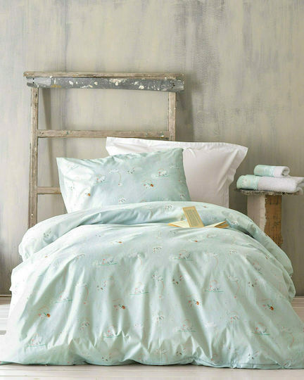 Rythmos Semi Double Sheet Set with Elastic Band Cotton Jerom Aqua 105x205cm 3 Pieces