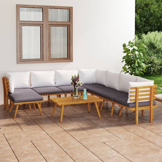vidaXL Garden & Outdoor Furniture Set Living Room 9 Pieces Acacia with Pillows