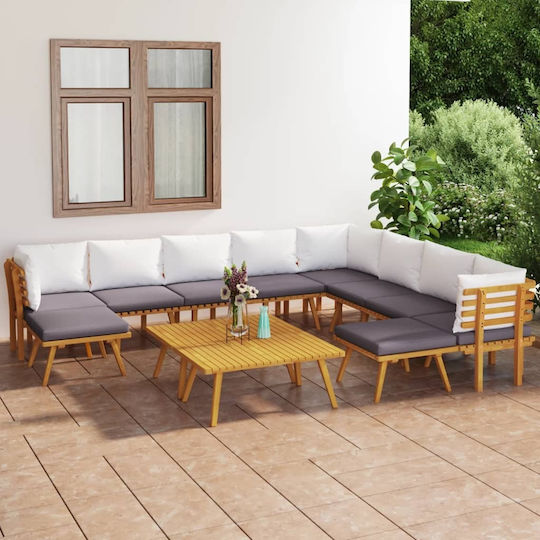 Set Cameră De Zi Exterior 12 Piese Din Acacia Cu Perne