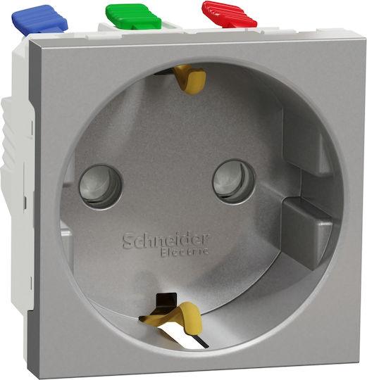 Schneider Electric Unica Μονή Χωνευτή Πρίζα Ρεύματος Ασημί