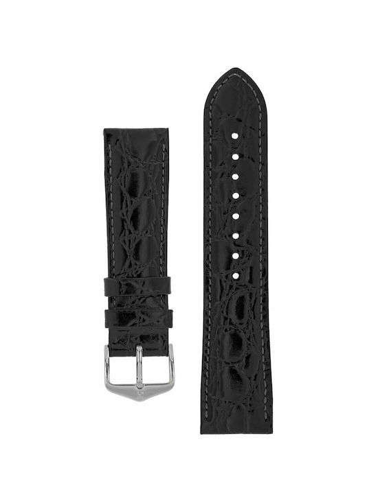 Hirsch Crocograin Leather Strap Black 22mm