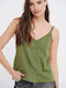 Funky Buddha Women's Summer Blouse Linen with Straps & V Neckline Cactus