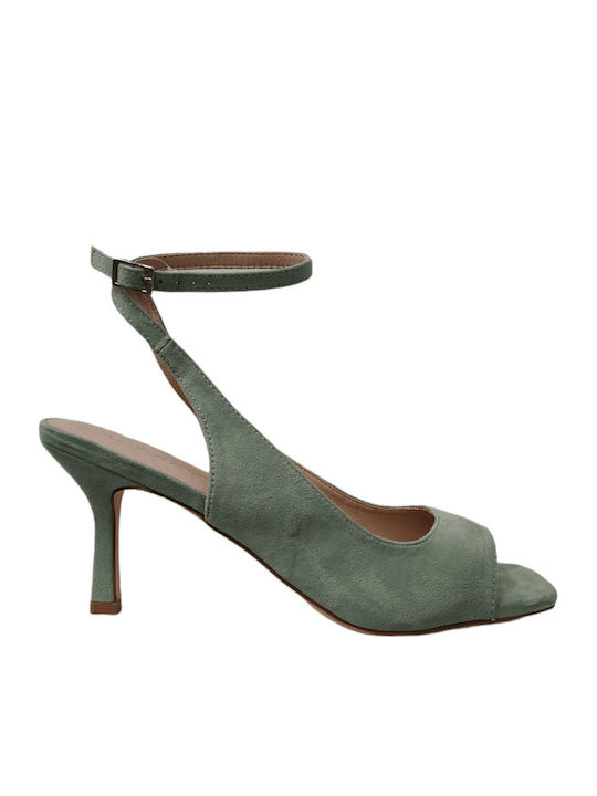 Azarey Suede Peep Toe Mint Medium Heels with Strap