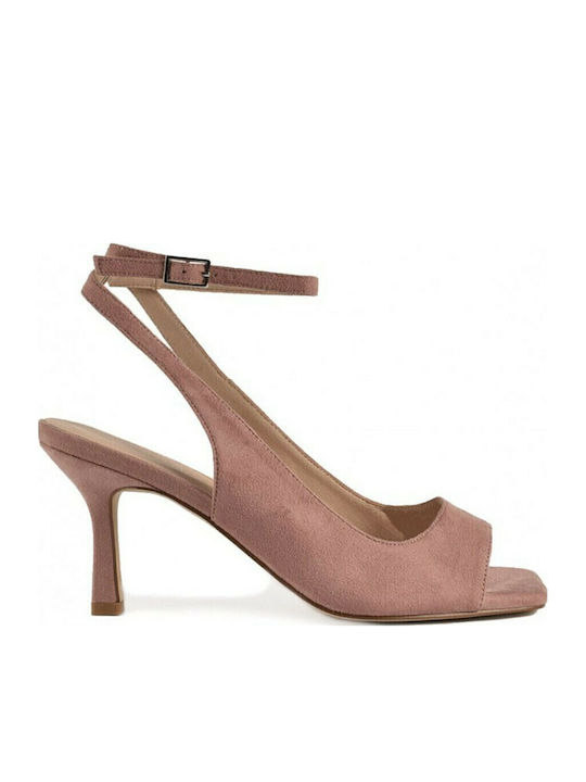 Azarey Suede Peep Toe Heels with Strap & Thin M...