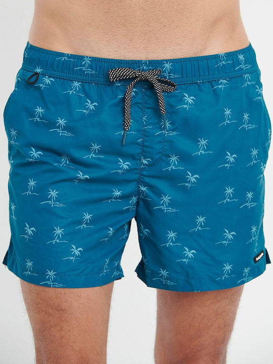 Men's Swimwear Shorts Blue Coral with Patterns