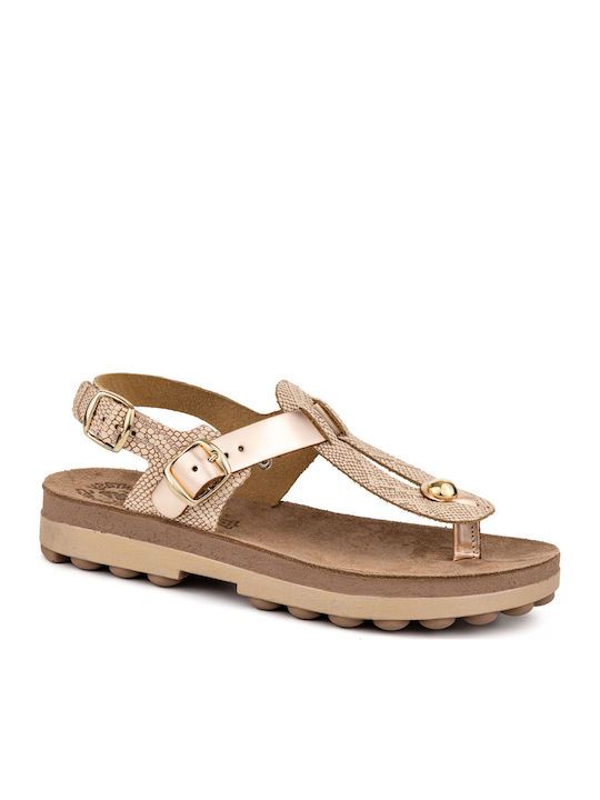 Fantasy Sandals Marlena Leather Women's Flat Sandals Anatomic Rosegold Lizard