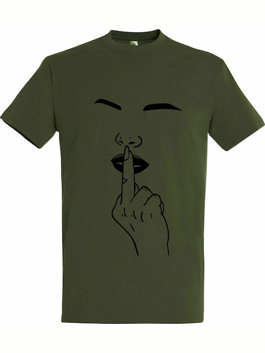 T-shirt Unisex, " Funny Middle Finger Lips Minimal ", Army