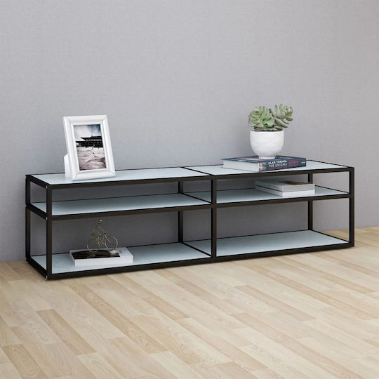Stand TV Din Metal Și Sticlă Negru L160xA40xÎ40,5cm