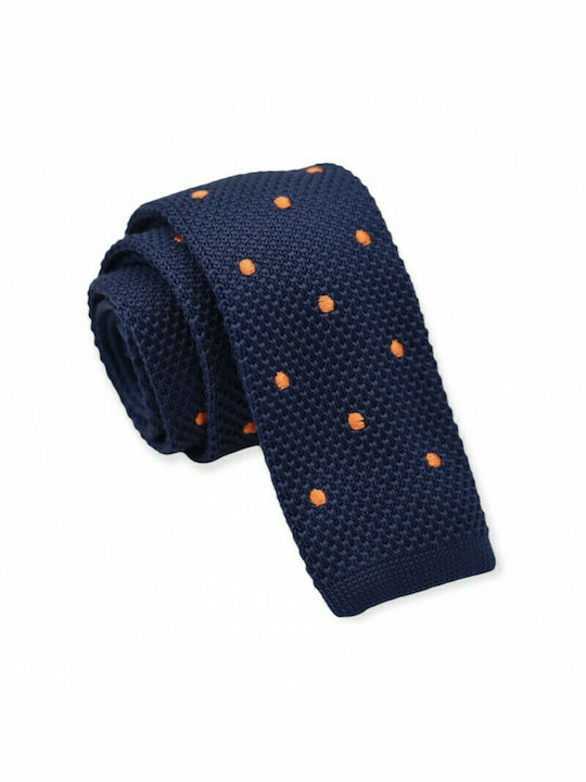 Knitted Tie Blue/Orange Polka Dots 6cm.