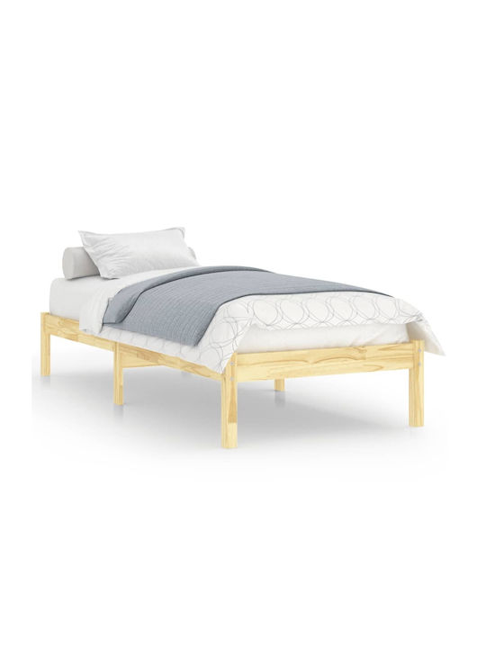 Κρεβάτι Μονό από Μασίφ Ξύλο Πεύκο / Καφέ με Τάβλες για Στρώμα 100x200cm