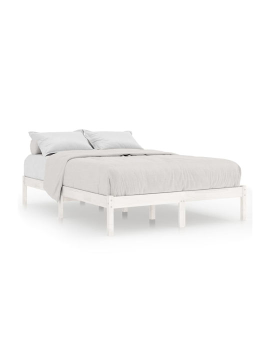 Κρεβάτι Διπλό από Μασίφ Ξύλο Πεύκο / Λευκό με Τάβλες για Στρώμα 140x190cm