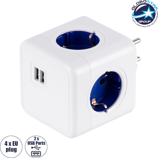 GloboStar PowerCube with Surge Protection 4 Positions with 2 USB-A