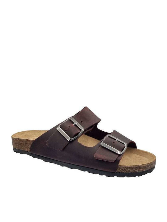 Nature Bio Leather Women's Flat Sandals in Burgundy Color