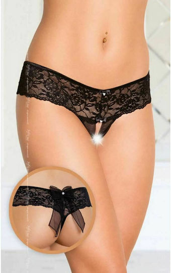 Softline 2403 Женски Секси Прашка с отворена пикантност Дантела без кръста G-String Black