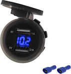 Digital Voltmeter and Dual USB Charger 12V/24V blue