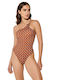 Lida 9- One-Piece Swimsuit with One Shoulder Brown