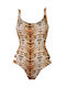 Rock Club One-Piece Swimsuit with Open Back Animal Print Brown