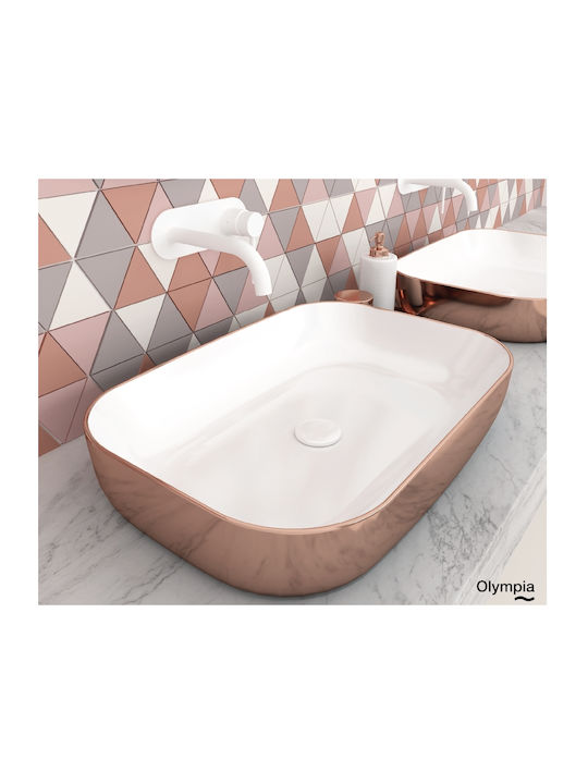 Olympia Metamorfosis 42600 Pe blat Lavoar Porțelan 60x42x14cm White Pink Gold