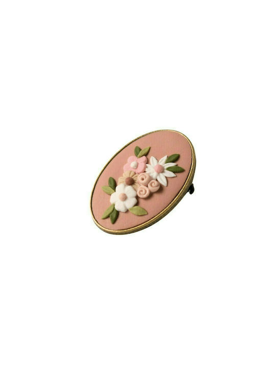 Dusty Rose Floral Pin | Χειροποίητη μικρή μπρούτζινη καρφίτσα με λουλούδια (μπρούτζος, πηλός) (3cmx1,8cm) (μπρούντζος)