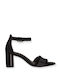 Tamaris Anatomic Suede Women's Sandals with Ankle Strap Black with Chunky Medium Heel