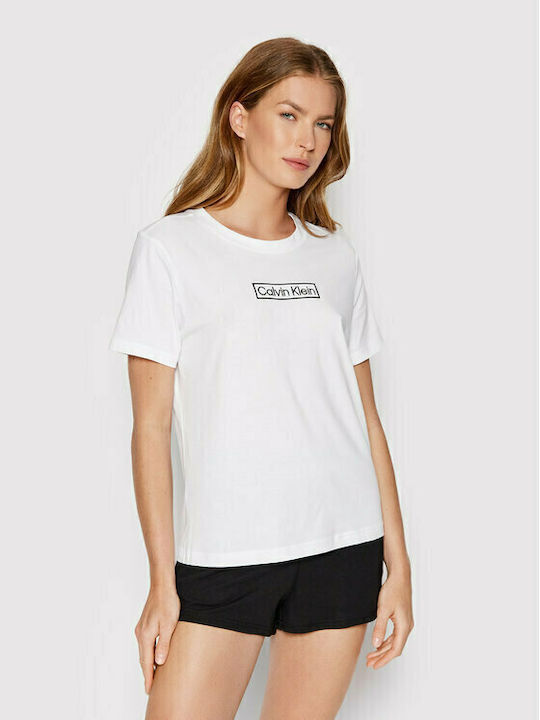 Calvin Klein Καλοκαιρινό Γυναικείο Σετ Πιτζάμας Βαμβακερό Λευκό