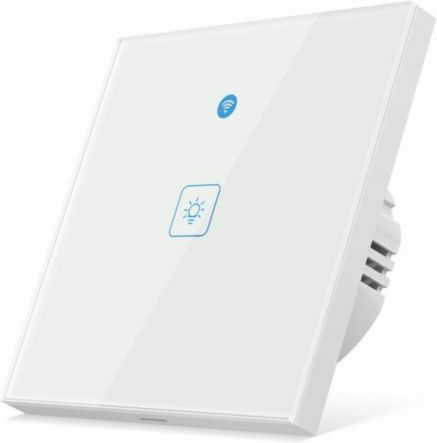 Χωνευτός Διακόπτης Τοίχου Αφής Wi-Fi Μονός με Πλαίσιο Λευκός