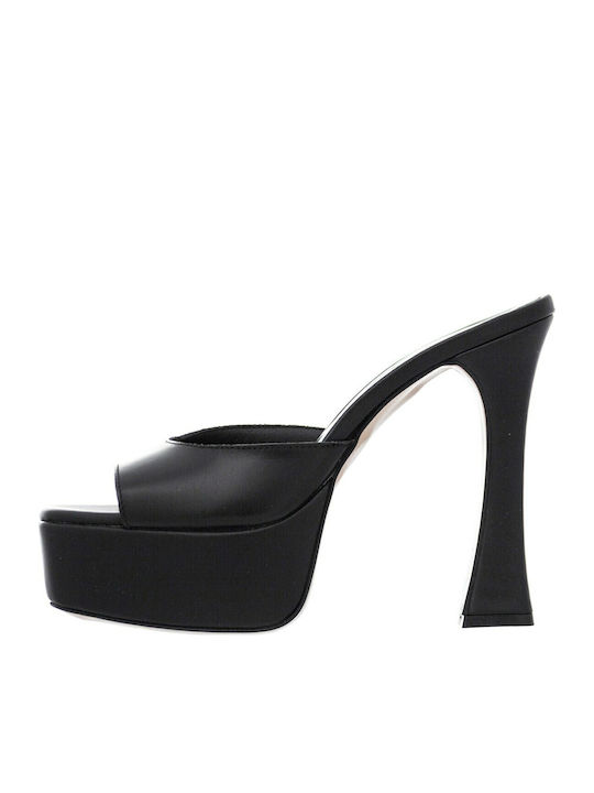 Leder Mules mit Dünn Hoch Absatz in Schwarz Farbe