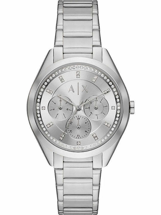Armani Exchange Γυναικείο Ρολόι 38mm Χρονογράφος Μπαταρίας με Ασημί Μεταλλικό Μπρασελέ
