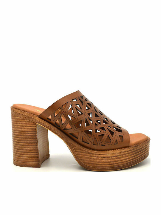 Piele Mule cu Gros cu gleznă înaltă Toc în Culoare Tabac maro