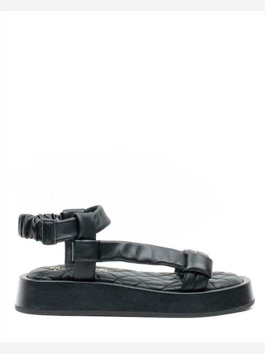 Paola Ferri Flatforms Leather Women's Sandals Black