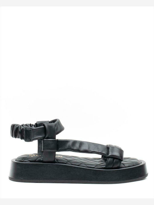 Paola Ferri Leather Women's Flat Sandals Flatforms in Black Color