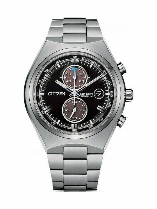 Citizen Ανδρικό Ρολόι 43mm Χρονογράφος Eco - Drive με Ασημί Μεταλλικό Μπρασελέ