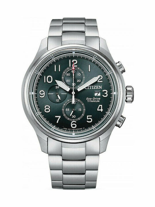 Citizen Ανδρικό Ρολόι 44mm Χρονογράφος Eco - Drive με Ασημί Μεταλλικό Μπρασελέ