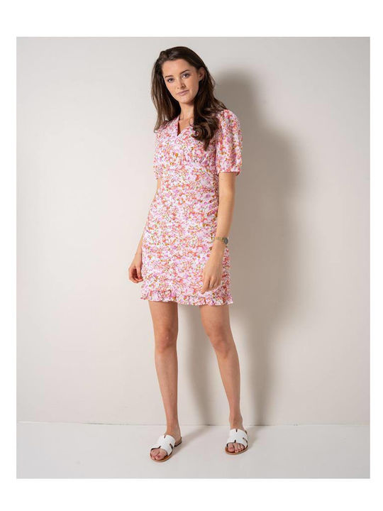 Only Summer Mini Dress Wrap with Ruffle Pink