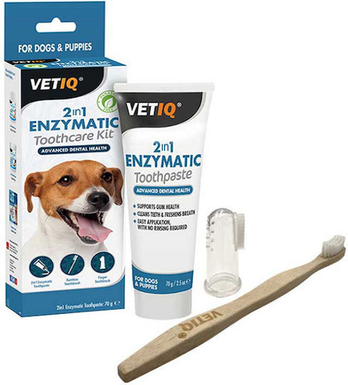 VetIQ 2 in 1 Enzymatic Toothcare Kit Bay Leaf Mint Dog Dental Set for Medium Breeds 70gr