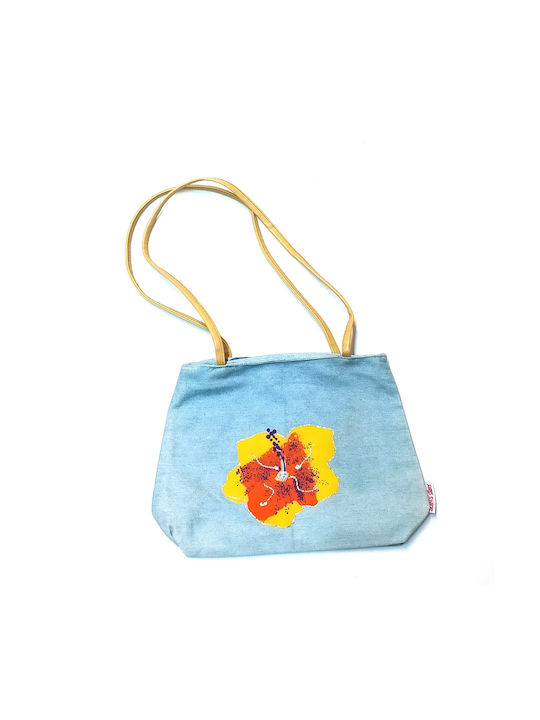 Children's jeans bag with orange flower fabric with zipper 35 cm